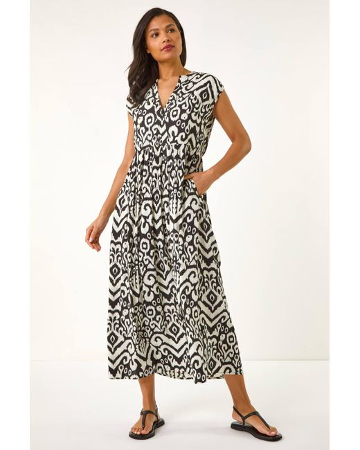 Roman White Aztec Print Midi Smock Dress