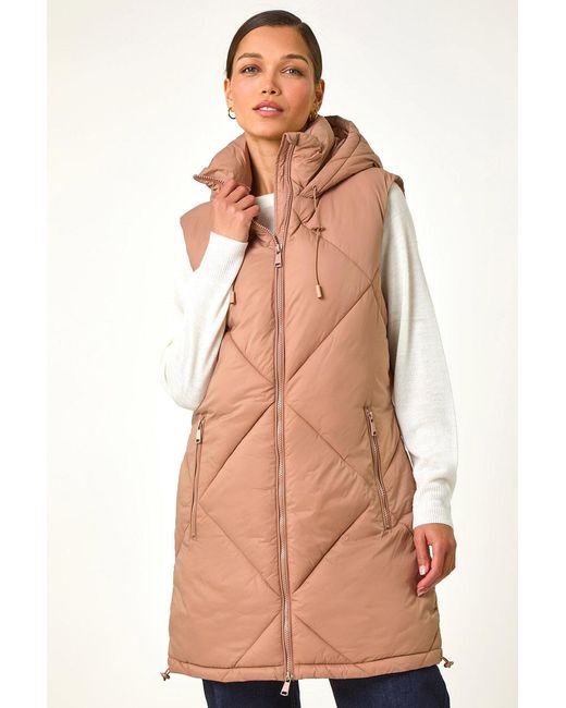 Roman Blue Longline Quilted Hooded Gilet