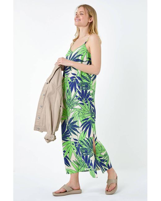 Roman Green Tropical Palm Print Midi Dress