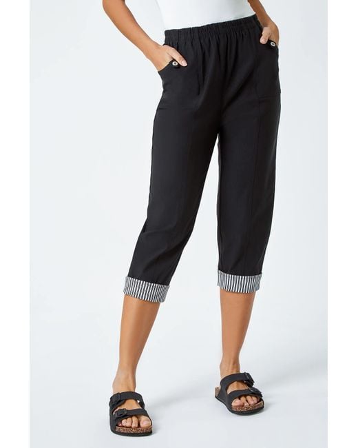 Roman Black Contrast Detail Cropped Stretch Trousers