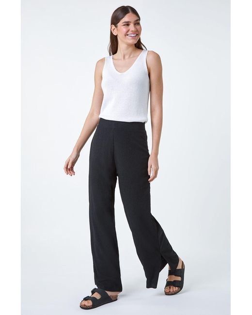 Roman Black Crinkle Side Split Elastic Waist Trousers