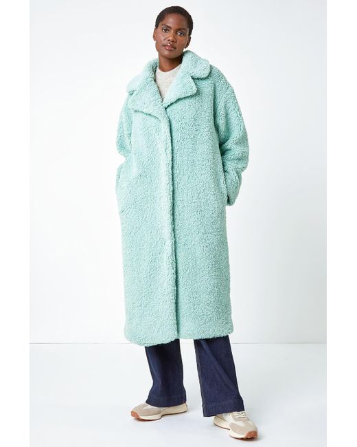 Roman Green Longline Faux Fur Teddy Borg Coat