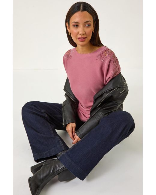 Roman Blue Hotfix Embellished Sleeve Knit Jumper