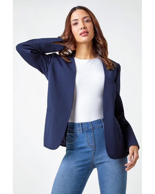 Roman Blue Smart Collar Longline Blazer Jacket