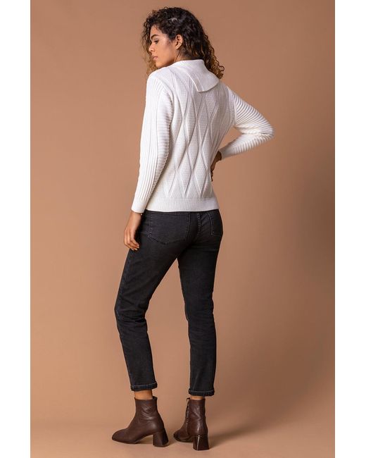 Roman White Textured Cowl Neck Button Detail Jumper