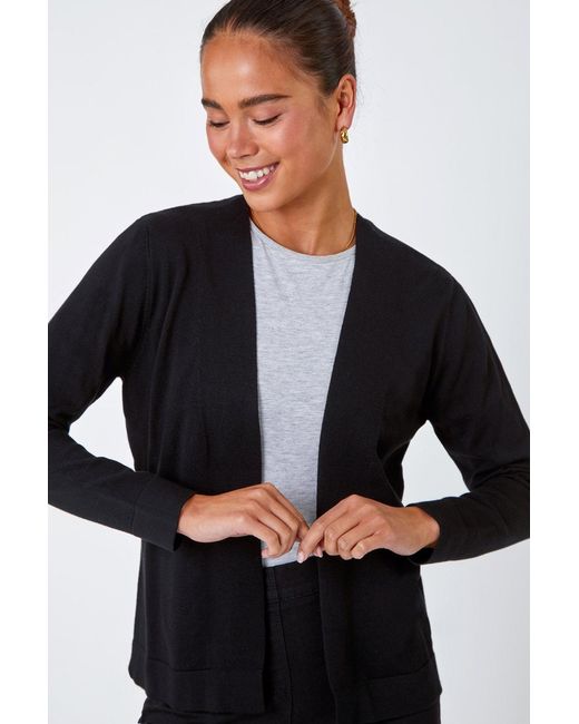 Roman Petite Black Plain Stretch Cardigan