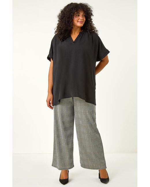 Roman Curve Black Checked Elastic Waist Wide Leg Trouser