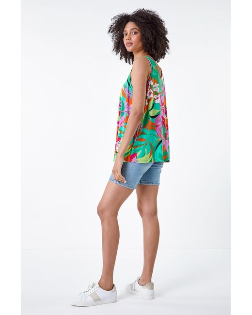 Roman White Tropical Print V-Neck Stretch Vest