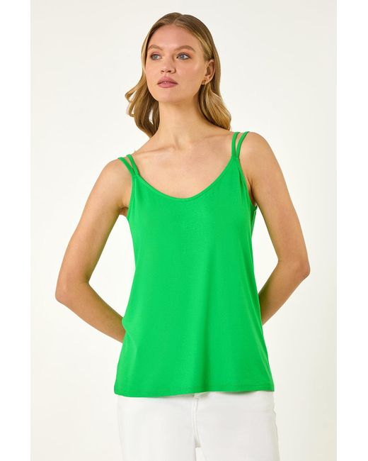 Roman Green Double Strap Stretch Vest Top