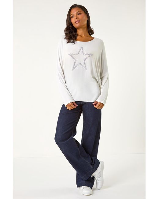 Roman White Star Print Knitted Stretch Top