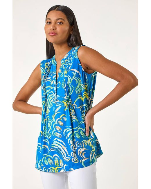 Roman Blue Abstract Print V-Neck Vest