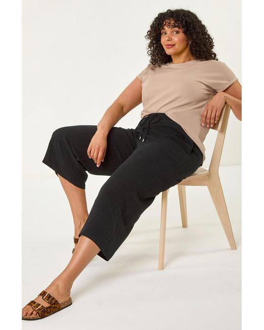 Roman Curve Black Linen Mix Cropped Trousers