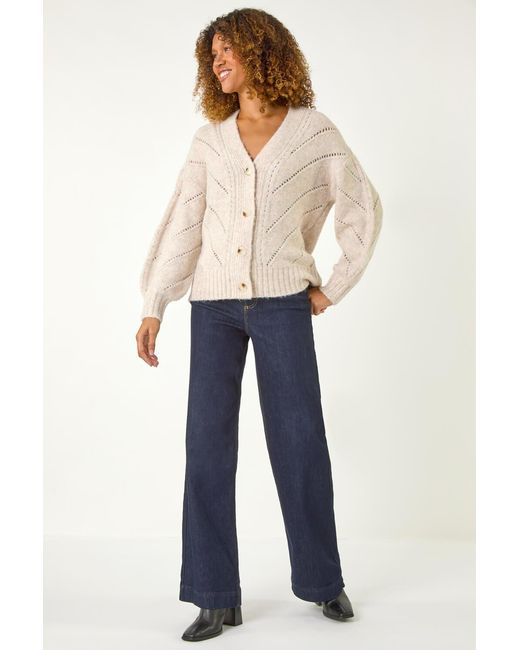 Roman Blue Stitch Detail Boucle Knit Cardigan