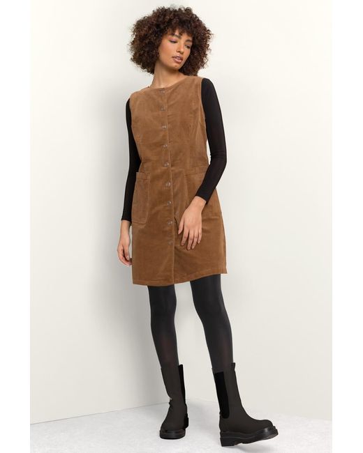 D.u.s.k Brown Corduroy Button Detail Pinafore Shift Dress