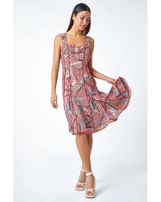 Roman Textured Patchwork Panelled Stretch Dress