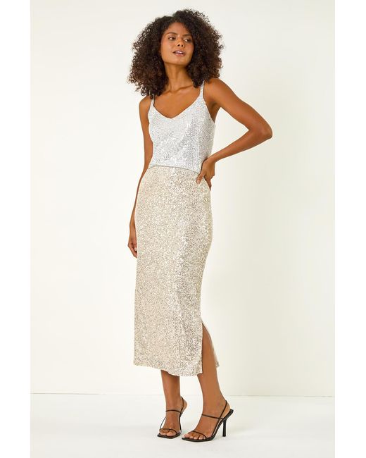 D.u.s.k Natural Sequin Pencil Skirt