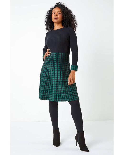 Roman Petite Green Contrast Knit Jumper Dress