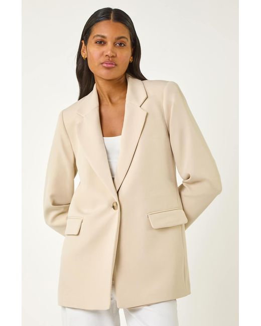 Roman Natural Buttoned Collar Revere Blazer