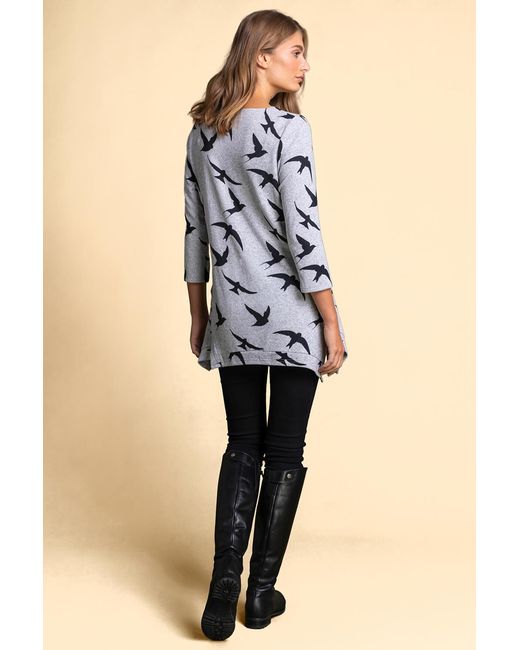 Roman White Bird Print Hanky Hem Top