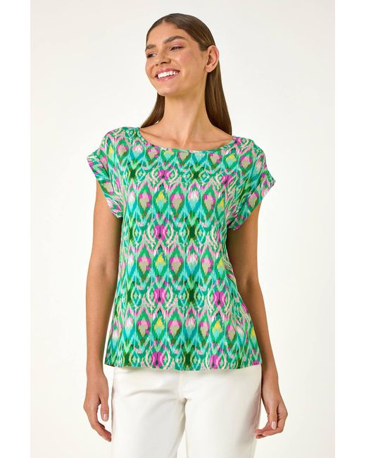 Roman Green Abstract Print Shell Top