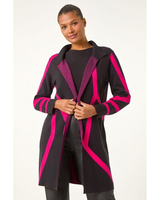 Roman Multicolor Patterned Long-Line Cardigan