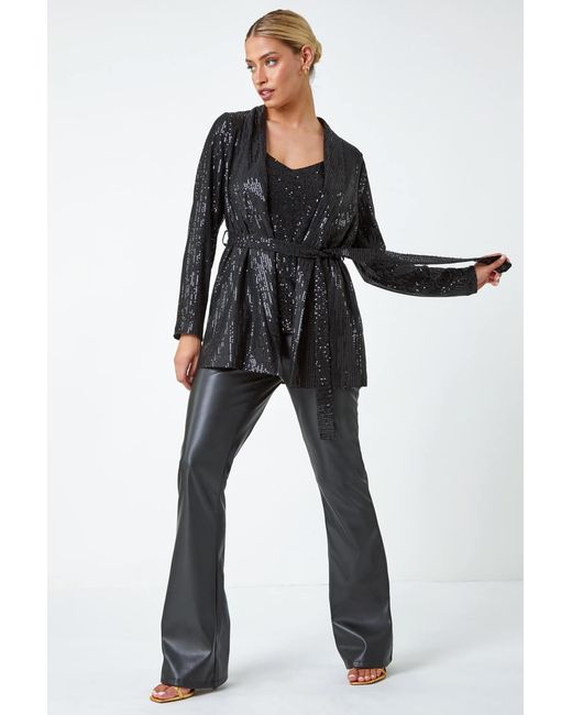 D.u.s.k Black Sequin Embellished Tie Waist Jacket