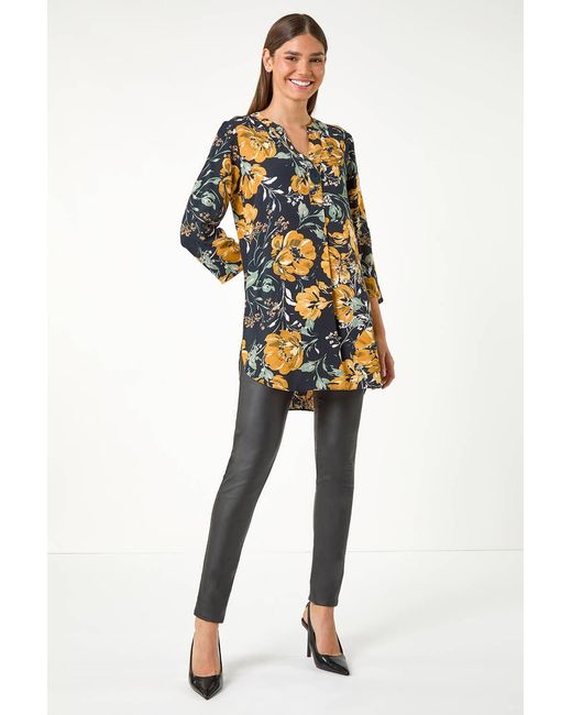 Roman Multicolor Floral Print Tunic Button Top