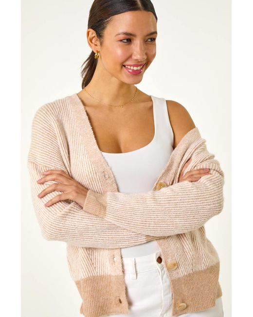 Roman Natural Textured V-Neck Knit Cardigan