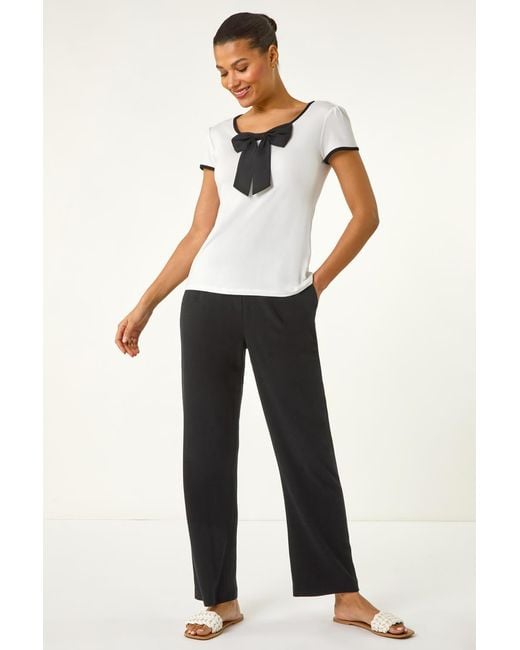 Roman White Bow Front Stretch Top