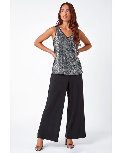 Roman Petite Metallic Sequin Stretch Vest Top