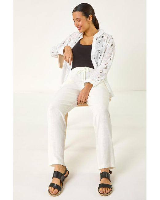 Roman Natural Elastic Waist Tie Front Linen Mix Trouser