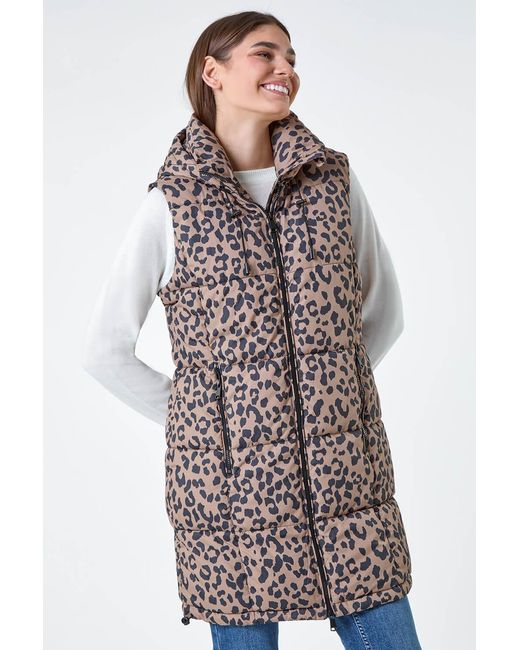 Roman Multicolor Animal Print Longline Hooded Gilet