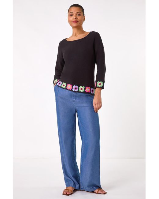 Roman Black Crochet Hem Jumper