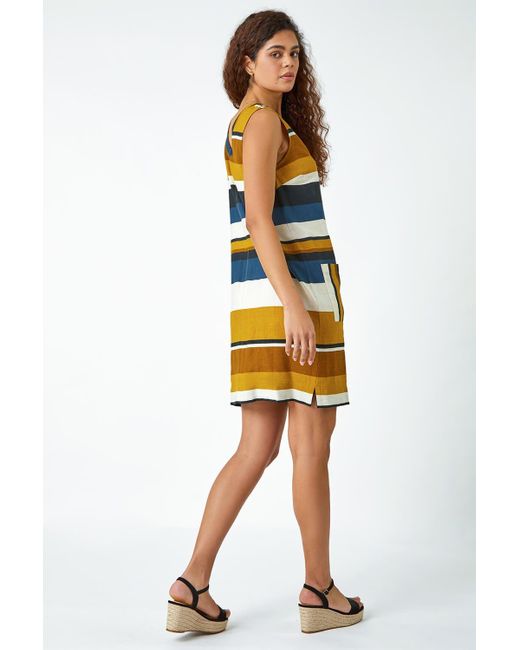 Roman Blue Striped Cotton Blend Shift Dress