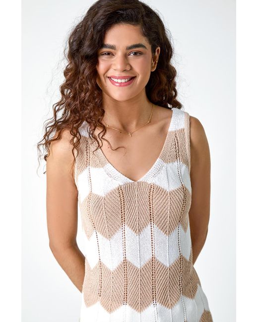 Roman White Chevron Stripe Knit Top