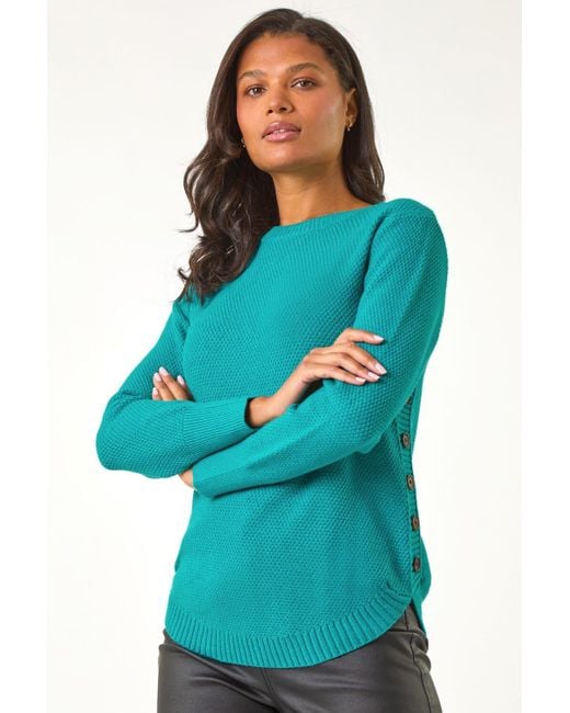 Roman Blue Textured Curved Hem Jumper