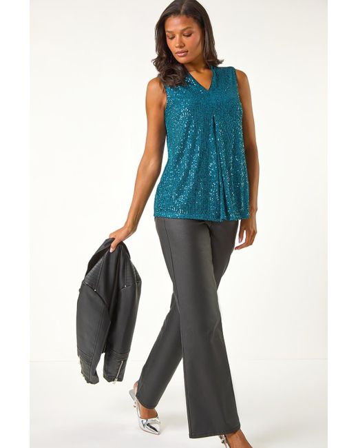 Roman Blue Sequin Front Pleat Vest