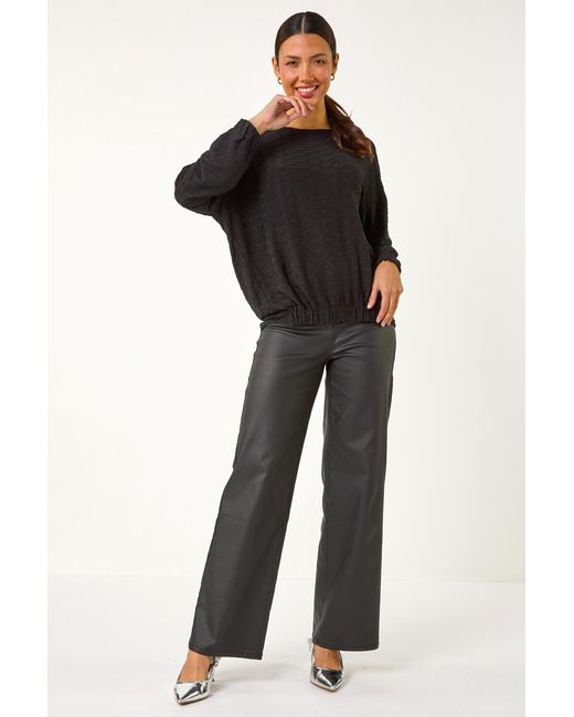 Roman Black Bubble Hem Textured Stretch Top