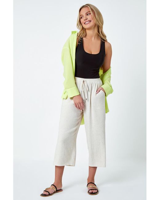 Roman Petite Linen Mix Wide Cropped Trousers in Natural | Lyst UK
