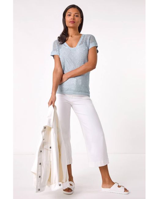 Roman Blue Double Layer Open Knit Top