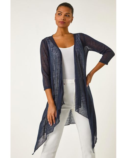 Roman Blue Longline Waterfall Cardigan