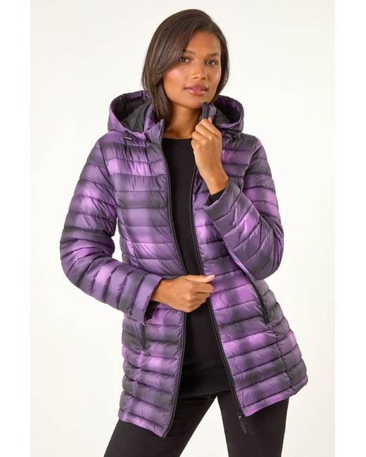 Roman Purple Check Print Quilted Puffer Coat