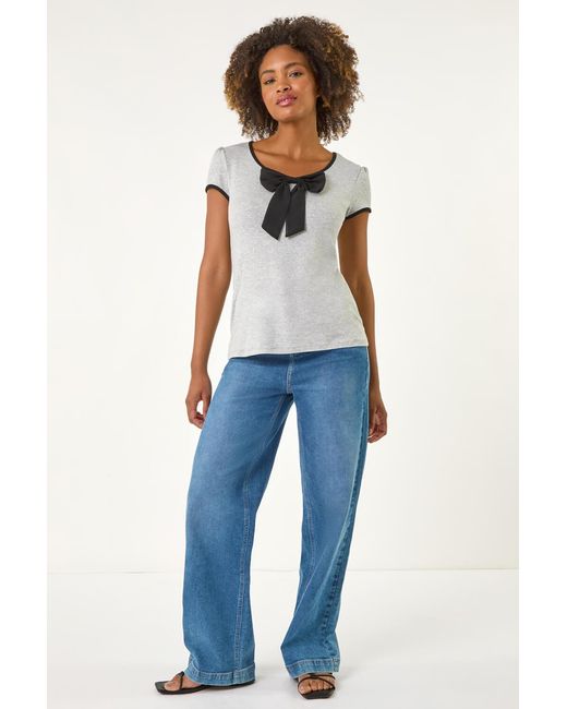 Roman Blue Bow Front Stretch Top
