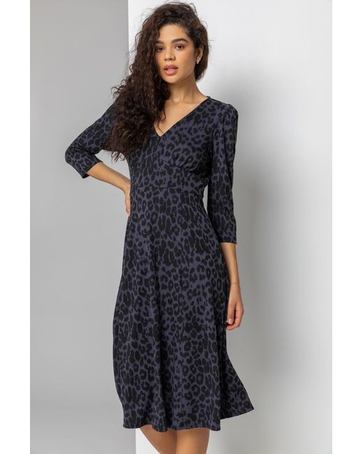 Roman Blue Animal Print Jacquard Dress