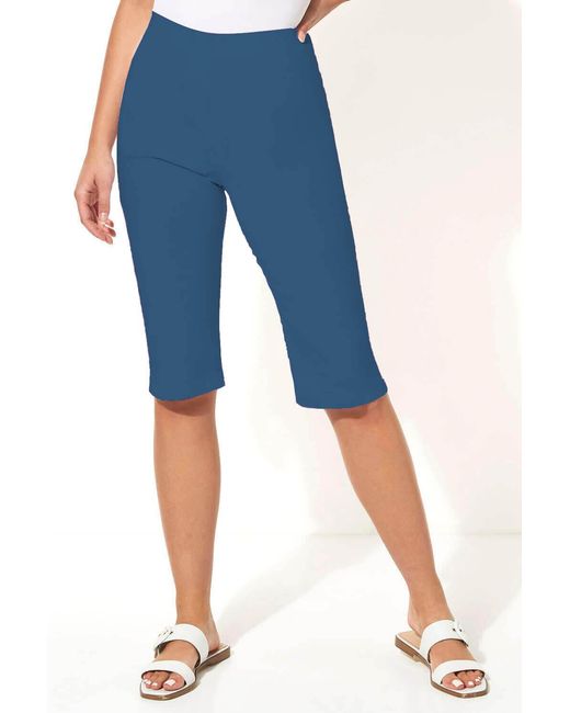 Roman Blue Stretch Knee Length Elastic Waist Shorts