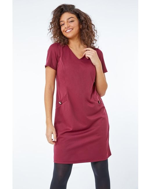 Roman Petite Red Pocket Tunic Dress