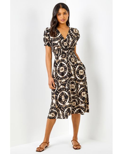 Roman Black Tie Dye Fit And Flare Midi Dress
