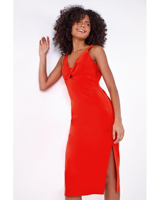 Roman Red Dusk Fashion Cut Out Twist Detail Stretch Dress