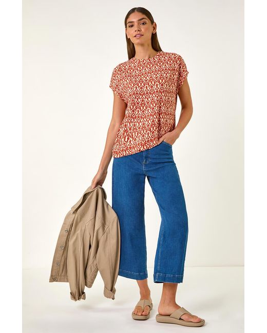 Roman Blue Geo Print Bubble Hem Top