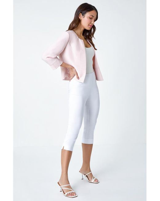 Roman White Pleated Textured Cropped Jacket